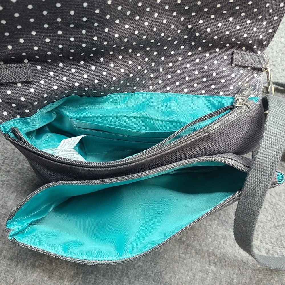 Thirty One Crossbody Bag Womens Small Grey Polka Dot Excellent Canvas Purse‎